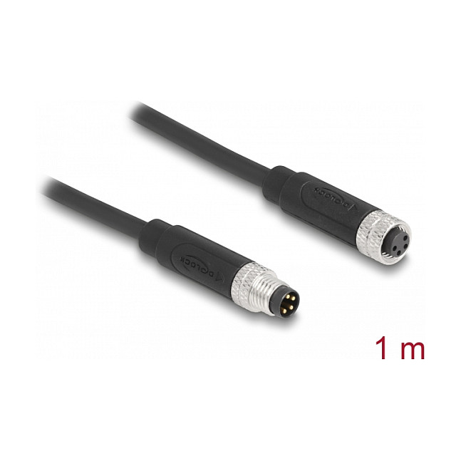M8 kabel DELOCK A-kodirani 4-pinski (muški na ženski), 1 m, PUR (TPU)-1