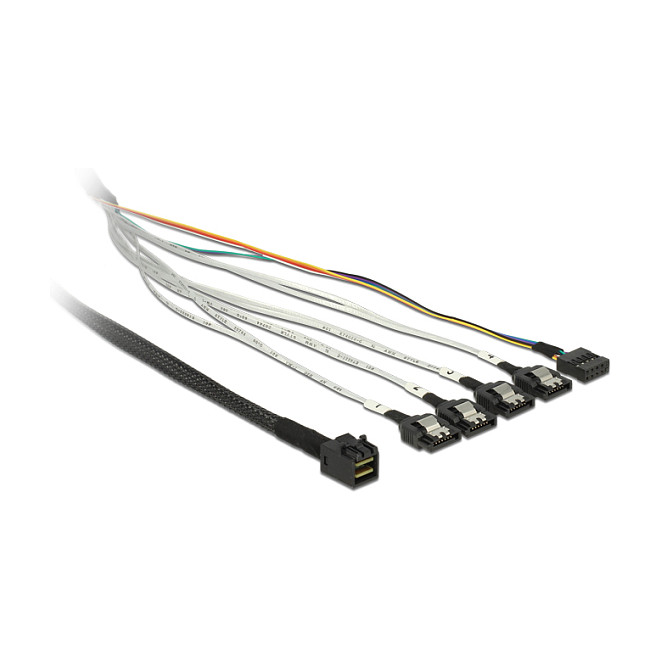 Kabel DELOCK Mini SAS HD SFF-8643 na 4x SATA 7-pin + Sideband (0.5m, metalni)