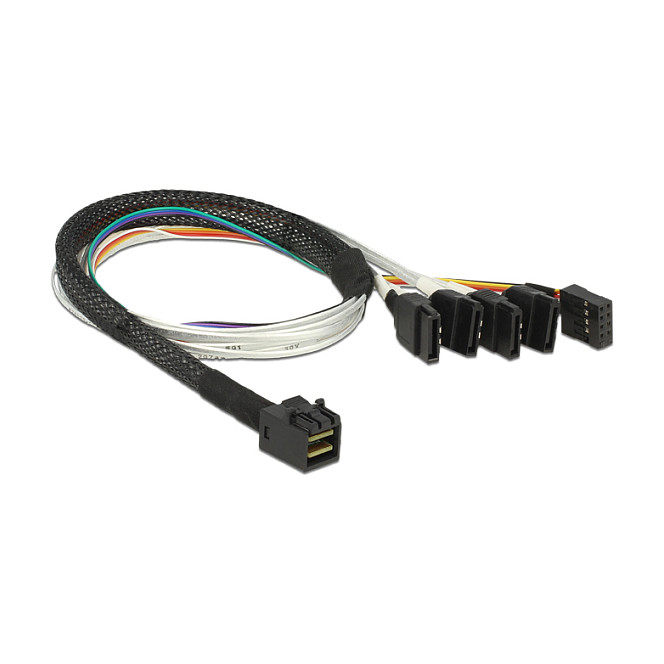 Kabel DELOCK Mini SAS HD SFF-8643 na 4x SATA 7-pin + Sideband (0.5m, metalni)-1