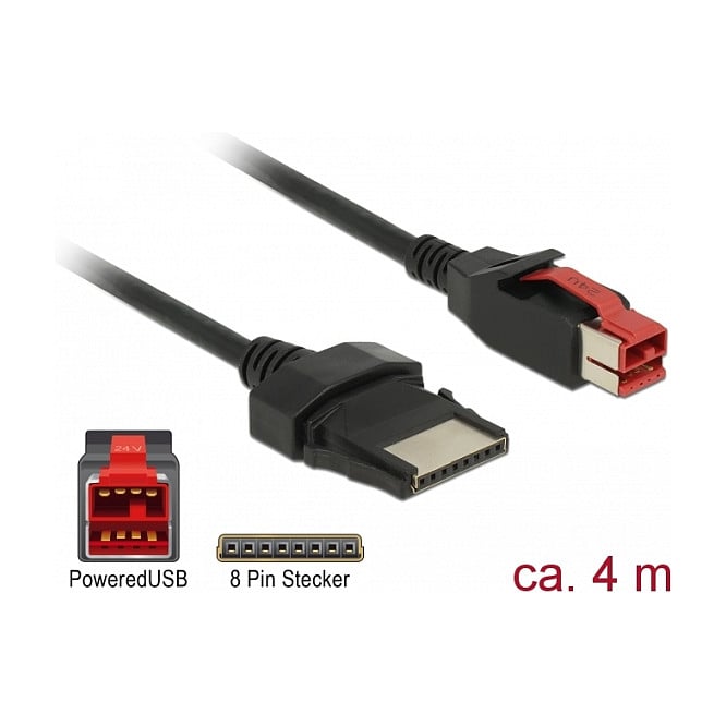 PoweredUSB kabel DELOCK 85480 (24V na 8-pinski, 4m, za POS pisače)