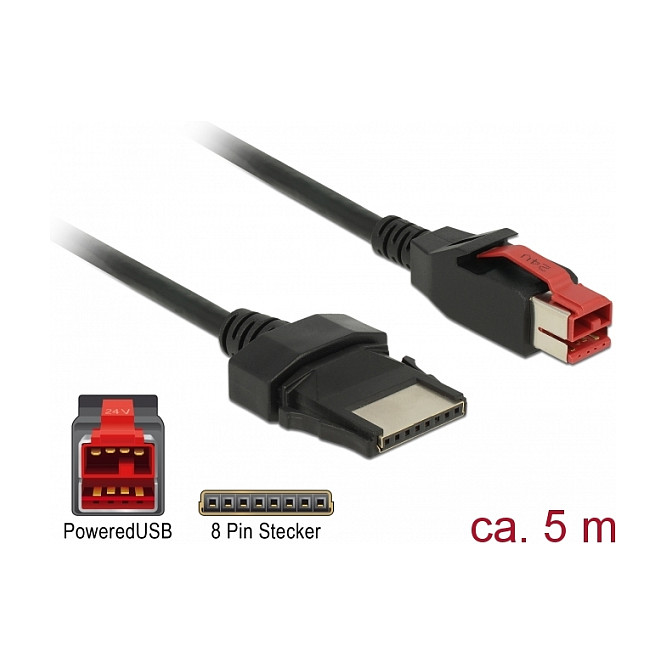 PoweredUSB kabel DELOCK 85481 (24V na 8-pin, 5m) za POS pisače i terminale