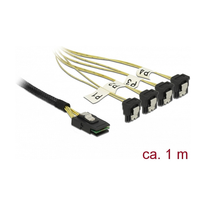 Kabel DELOCK Mini SAS SFF-8087 na 4x SATA 7-pin (1 m, kutni konektori, metalne kopče)-1