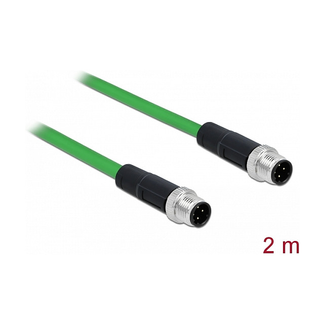 Mrežni kabel DELOCK M12 D-kodirani 4-pinski (M/M), 2m (TPU, IP67, 100 Mbps)