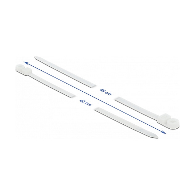 Vezice za kabele DELOCK s ušicom za montažu (400 x 7.6 mm, 55 kg, bijele, 10 kom)-1