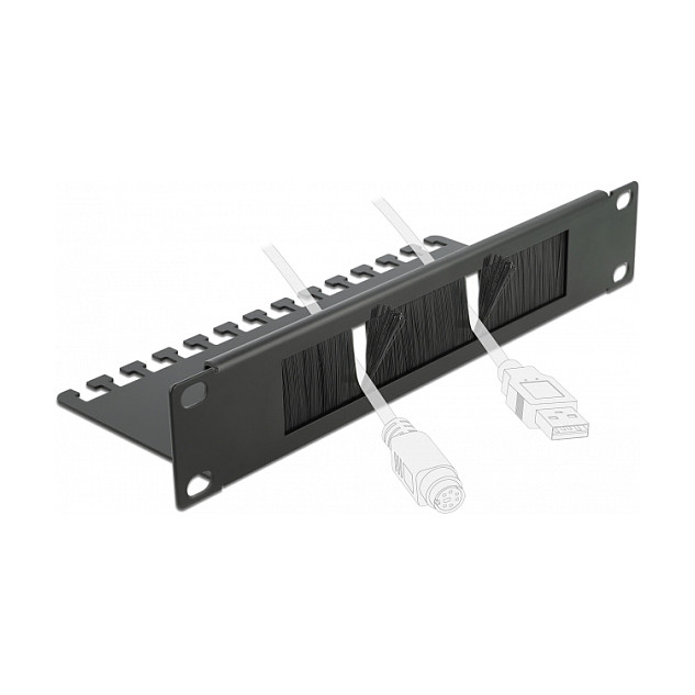 Panel za upravljanje kabelima DELOCK 10″ s četkicom i pločom za rasterećenje kabela 1U crni-2