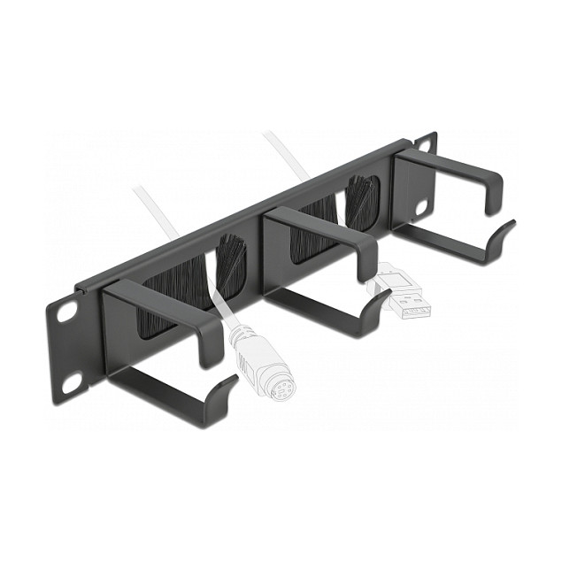 Panel za mrežni ormar DELOCK 10″ s četkom i 3 prstena 1U (66487), crni-2