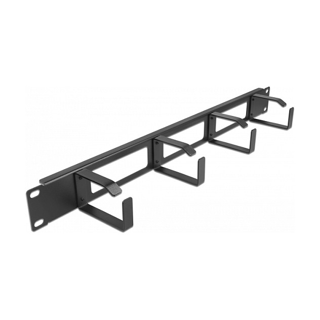 Panel za kabele DELOCK 66658 (19", 1U, 3 otvora, 4 prstena, crni)-0