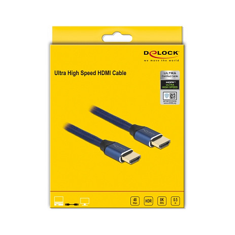 HDMI kabel DELOCK Ultra High Speed Certified (8K 60Hz, 48 Gbps, 0.5m) plavi-1