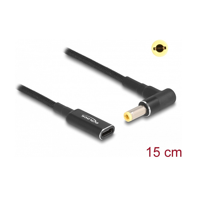 DELOCK Adapter za punjač za prijenosnik USB-C na DC 5.5x2.5mm (90°, 15cm, PD)-2