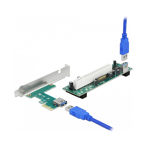 Riser kartica DELOCK PCI Express x1 na PCI 32-bitni utor (60 cm kabel, SATA napajanje)
