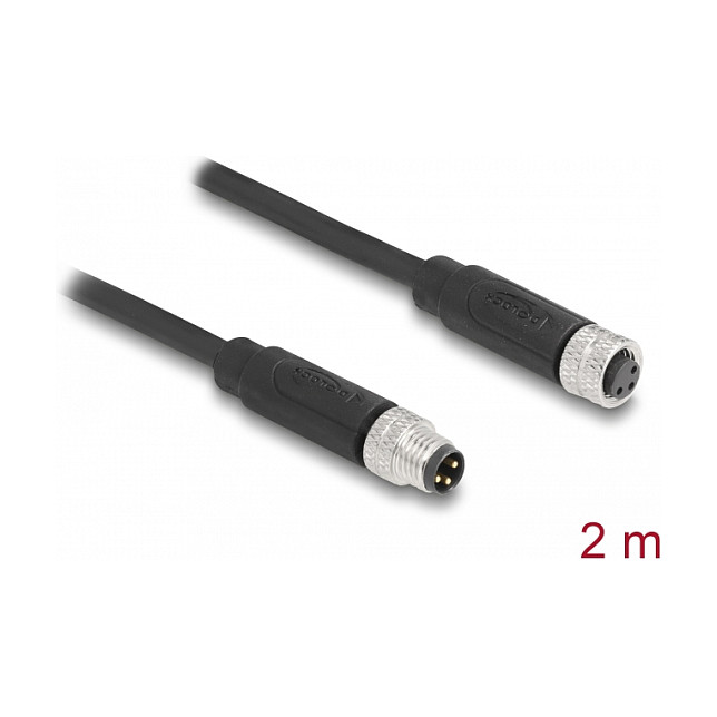 M8 industrijski kabel DELOCK 80139 (M8 muški na M8 ženski, 3-pinski, A-kodiran, PUR, 2 m)-1