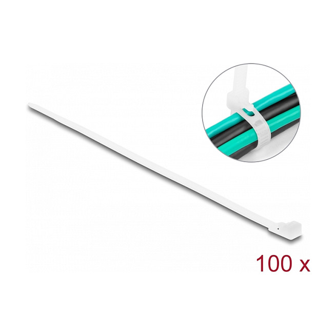 Višekratne vezice za kabele DELOCK (200 x 4.8 mm, 100 kom, bijele)-0