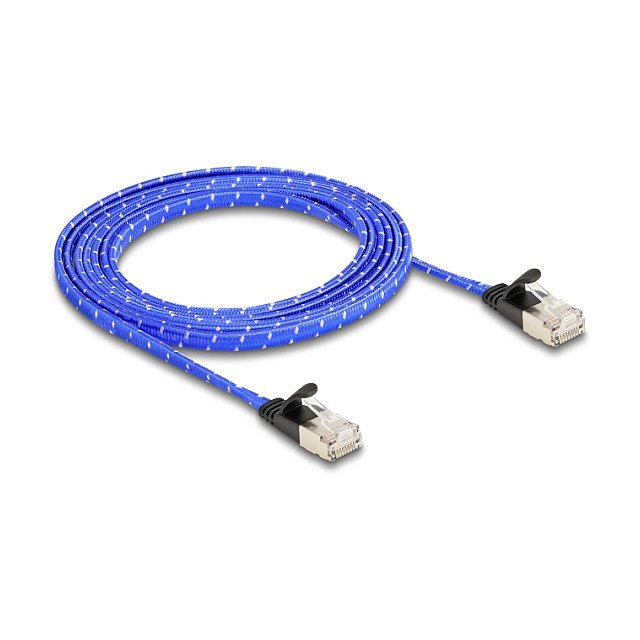 Mrežni kabel DELOCK Cat.6A U/FTP plosnati s pletenim opletom, 2m, plavi