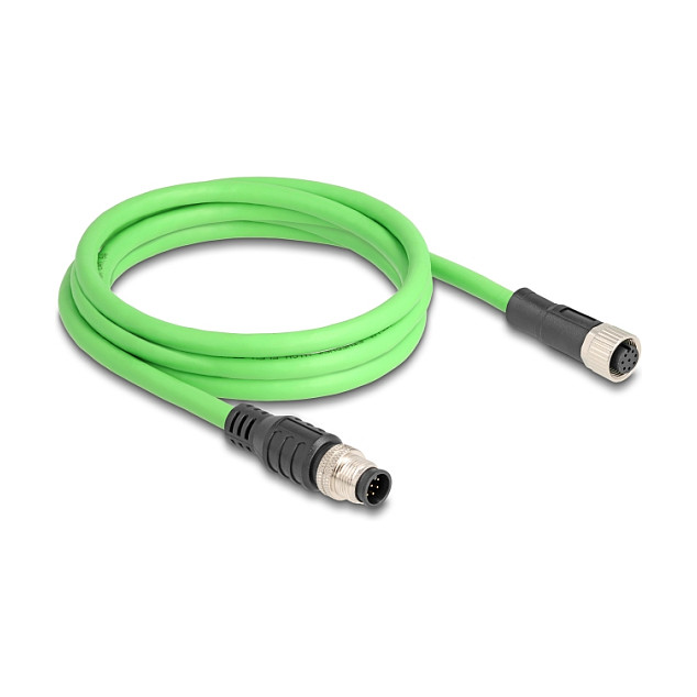 M12 Kabel DELOCK 80402 (A-kodiran, 8-pinski, muško-ženski, PUR/TPU, 2 m, IP67)