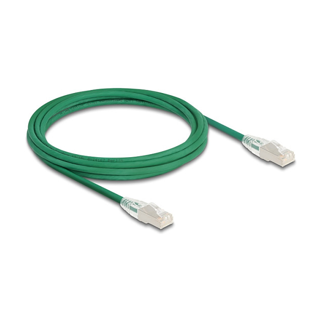 Mrežni kabel DELOCK RJ45 Cat.6A S/FTP Slim 3m zeleni (LSZH, savijeni konektor)