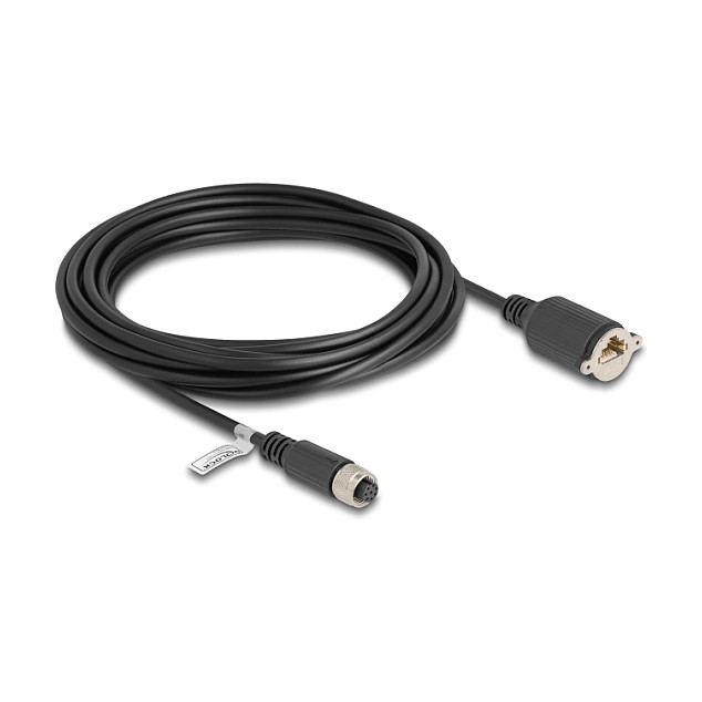 M12 mrežni kabel DELOCK (M12 A-kod 8-pin Ž na RJ45 Ž, Cat.5e FTP, 5m)