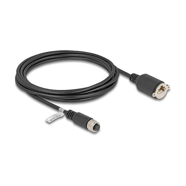 Industrijski mrežni kabel DELOCK M12 A-kodirani 8-pinski (ž) na RJ45 (ž) Cat.5e FTP (3 m, IP67)