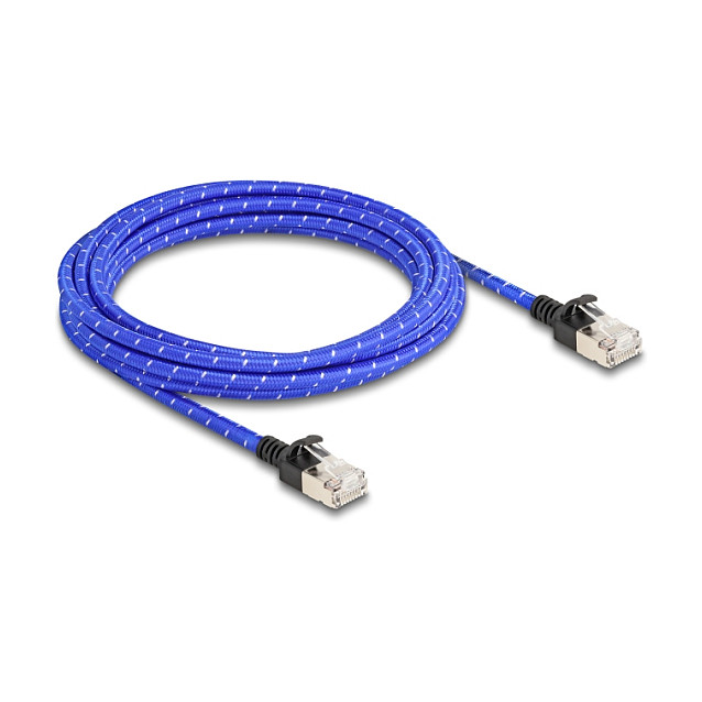 Mrežni kabel DELOCK Cat.6A U/FTP Slim 3m (pleteni oplet, plavi)-0