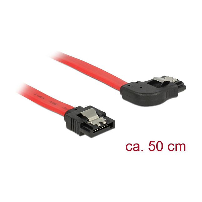 SATA kabel DELOCK 83969 (50 cm, 6 Gb/s, ravni na kutni konektor, crveni)