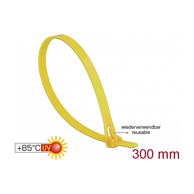 Vezice za kablove DELOCK višekratne 300x7.6mm (100 kom, žute, otporne na toplinu)-1