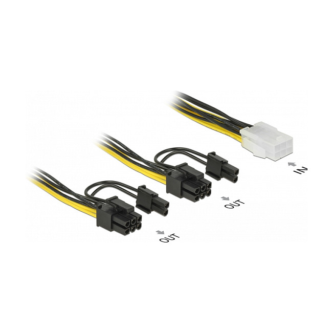 PCI Express kabel za napajanje DELOCK 6-pin ženski > 2 x 8-pin (6+2) muški, 15 cm-1