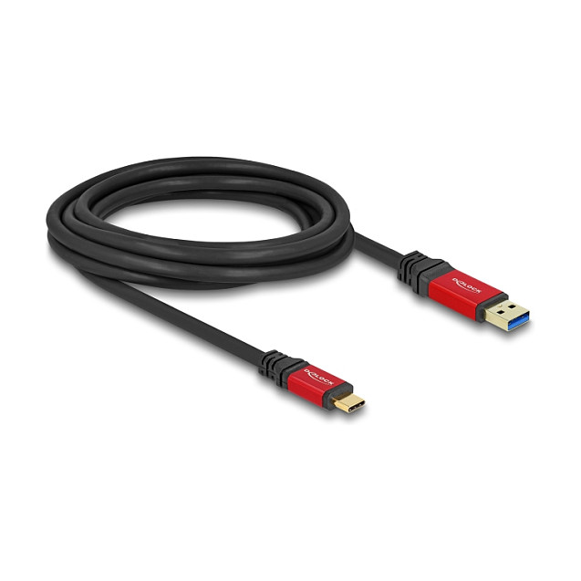 USB kabel DELOCK USB-A na USB-C 80619 (10 Gbps, 3m, crveni, metalni)