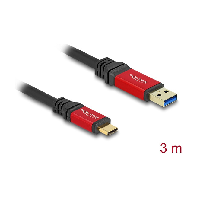 USB kabel DELOCK USB-A na USB-C 80619 (10 Gbps, 3m, crveni, metalni)-1