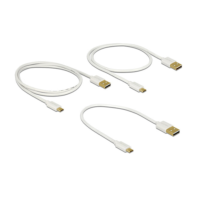 Set USB kabela DELOCK 83679 3 kom (USB-A na Micro-B, 0.5/1/2m, 2.1A) bijeli