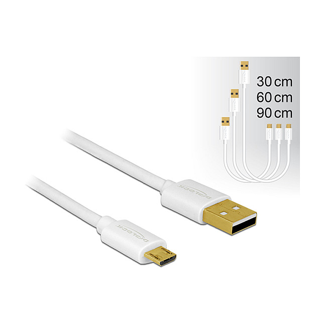 Set USB kabela DELOCK 83679 3 kom (USB-A na Micro-B, 0.5/1/2m, 2.1A) bijeli-1