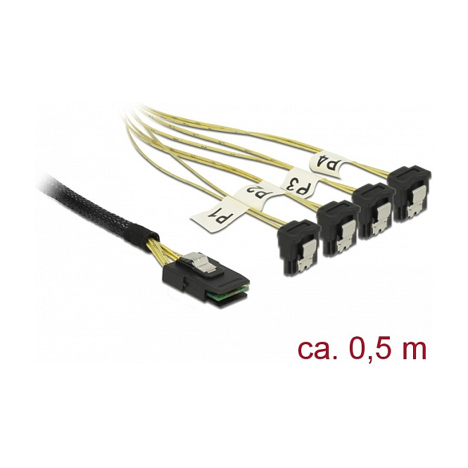 Interni SAS/SATA kabel DELOCK Mini SAS SFF-8087 na 4x SATA 7-pin (0.5 m, kutni konektori)-1