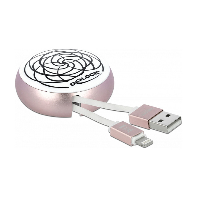 Kabel DELOCK USB-A na Lightning na uvlačenje (1 m, MFi certifikat, bijelo/rozi)