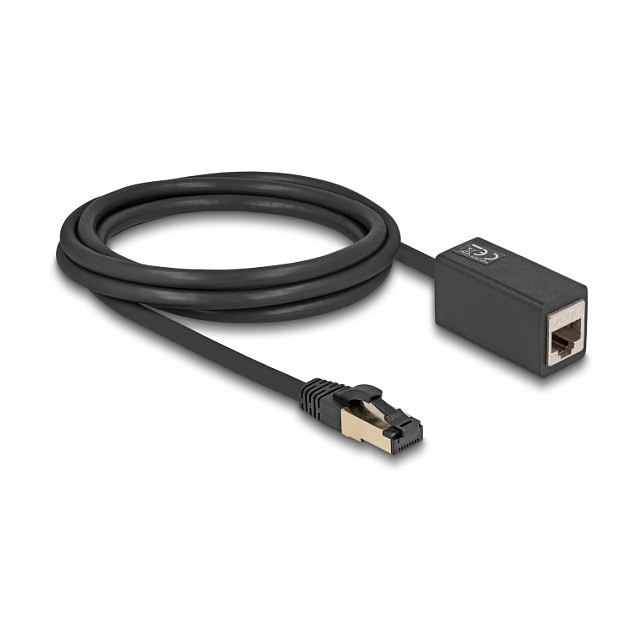 Mrežni produžni kabel DELOCK Cat.8.1 S/FTP (2m, 40 Gbps, RJ45 M/Ž) crni