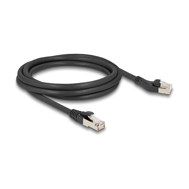 Mrežni kabel DELOCK Cat.8.1 S/FTP (2m, 45° lijevo kutni, 40 Gbps) crni