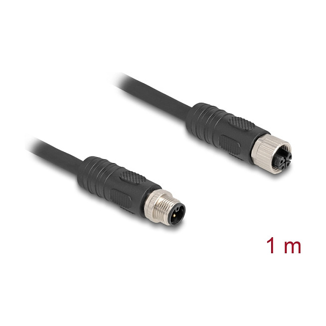 Industrijski kabel DELOCK M12 L-kod 4-pinski M/Ž (1 m, PUR, IP67, za vučne lance)-1