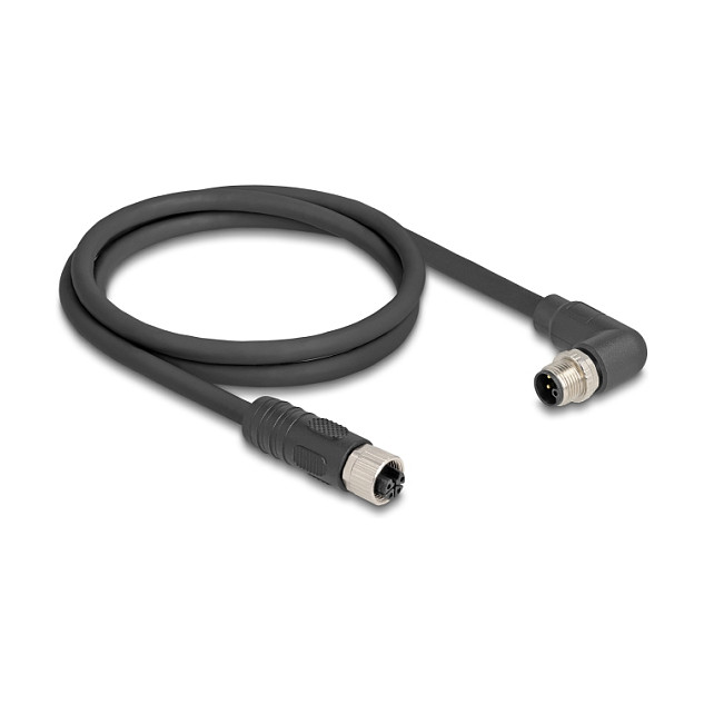 M12 Kabel DELOCK 80528 (L-kodirani, 4-pinski, kutni muški na ravni ženski, 1 m, IP67)