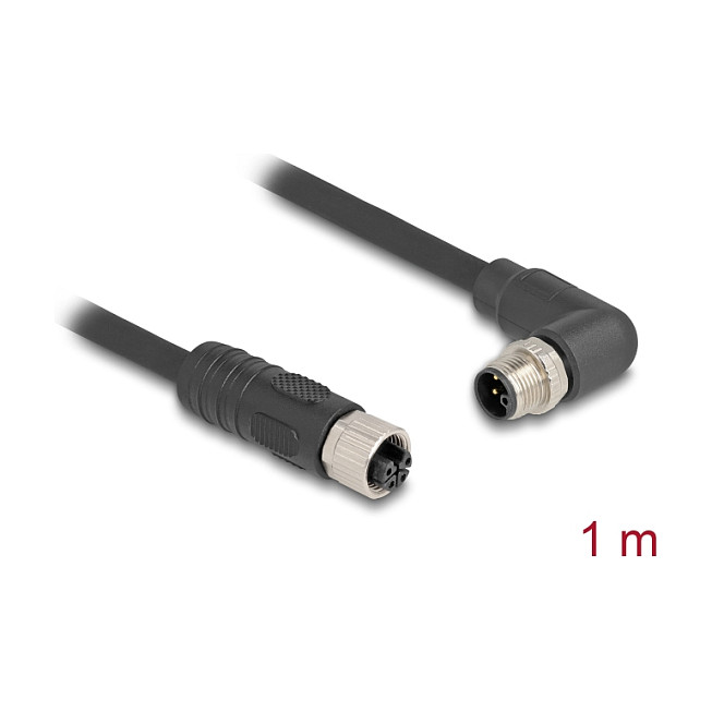 M12 Kabel DELOCK 80528 (L-kodirani, 4-pinski, kutni muški na ravni ženski, 1 m, IP67)-1