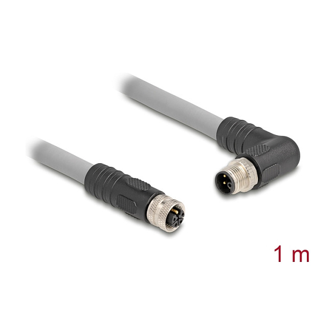 M12 Kabel DELOCK 80546 (L-kodirani, 5-pinski, muški kutni na ženski ravni, PUR, 1 m)-1