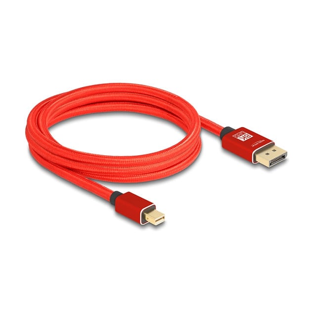 DisplayPort kabel DELOCK Mini DP na DP 1.4 (8K 60Hz, 2m, metalno kućište, crveni)-0