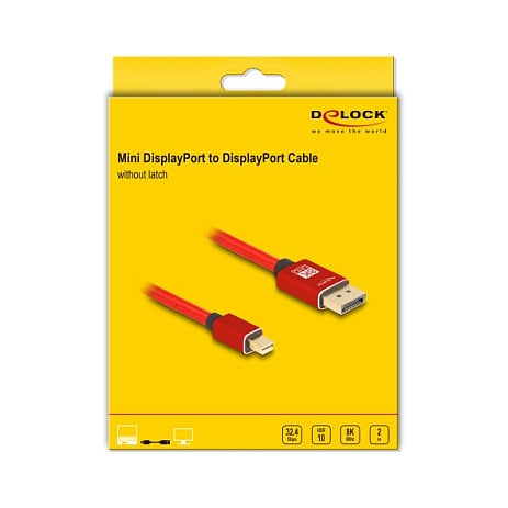 DisplayPort kabel DELOCK Mini DP na DP 1.4 (8K 60Hz, 2m, metalno kućište, crveni)-2