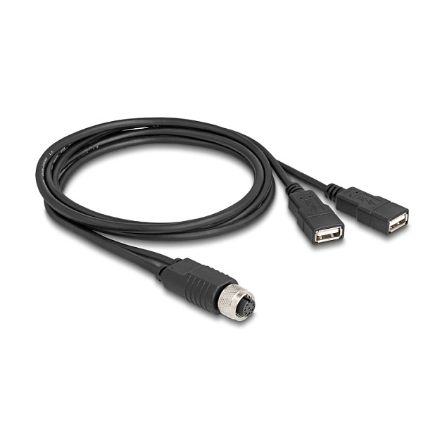 USB Kabel DELOCK M12 A-kodirani 8-pinski na 2x USB 2.0 A (1 m, IP67)