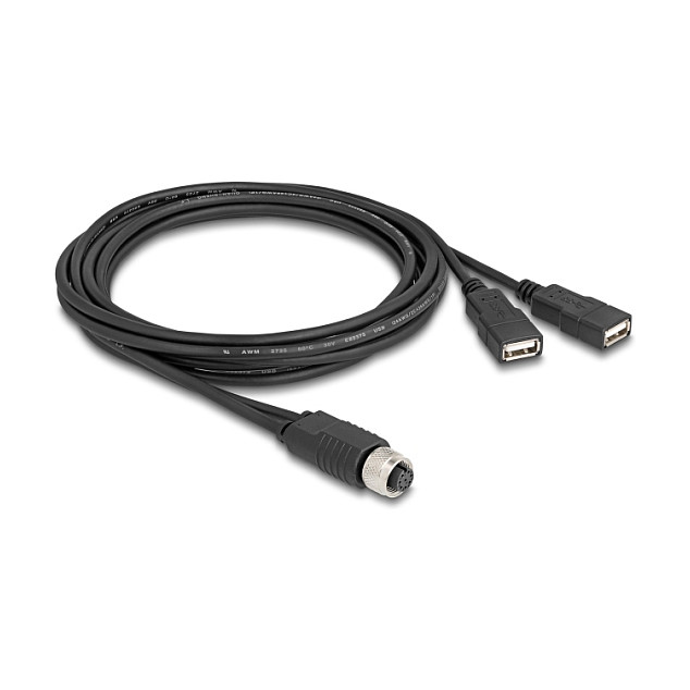 USB Kabel DELOCK M12 A-kodirani 8-pinski na 2x USB 2.0 (IP67, 2 m)