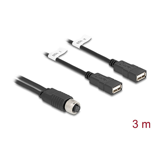 M12 na USB kabel DELOCK A-kodirani 8-pinski na 2x USB 2.0 (3m, IP67)-1