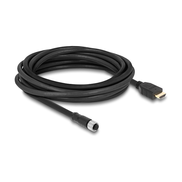 M12 na HDMI kabel DELOCK 81220 (M12 A-kodirani 17-pinski ženski na HDMI muški, 5 m, IP67)