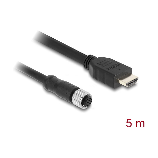 M12 na HDMI kabel DELOCK 81220 (M12 A-kodirani 17-pinski ženski na HDMI muški, 5 m, IP67)-1