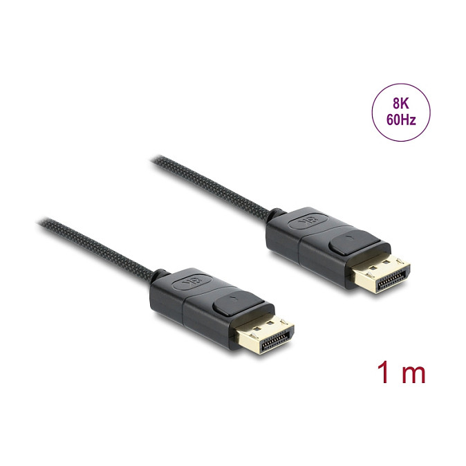 DisplayPort kabel DELOCK 81673 koaksijalni (1m, 8K 60Hz, DP 1.4, pleteni oklop)-1