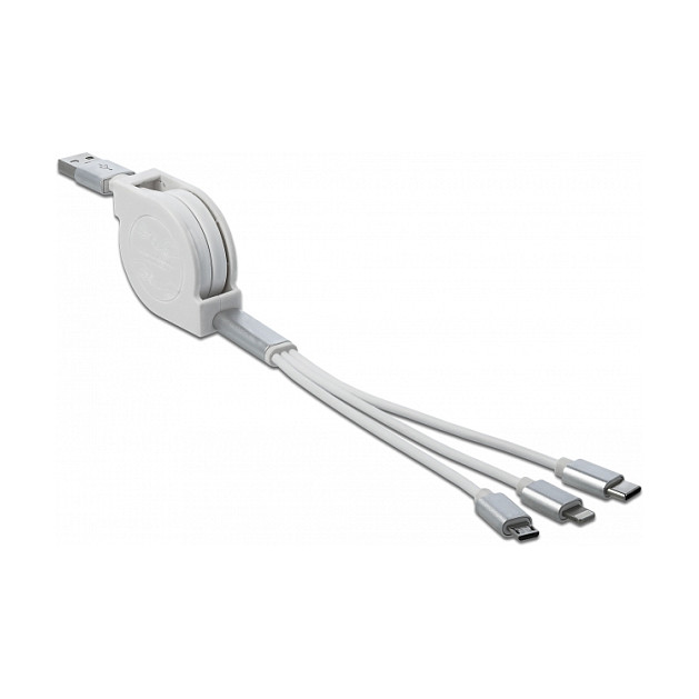 Kabel za punjenje DELOCK 3-u-1 USB-A na Lightning / Micro USB / USB-C, bijeli, 90 cm
