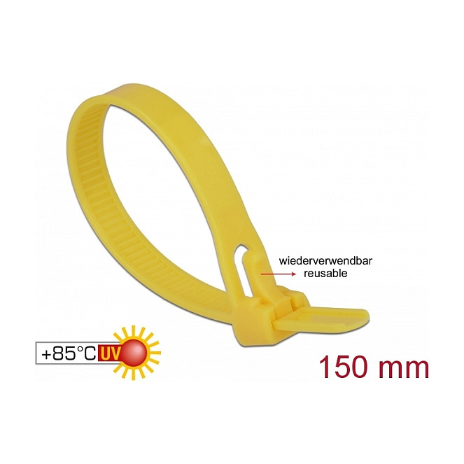 Vezice za kabele DELOCK 150 x 7.5 mm (100 kom, žute, višekratne, otporne na toplinu)-1