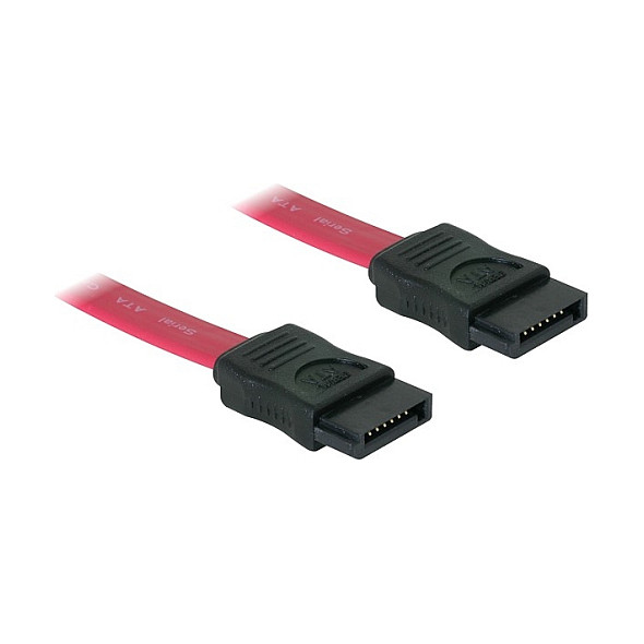 SATA kabel DELOCK 3 Gb/s (50 cm, crveni, ravni konektori, metalne kopče)