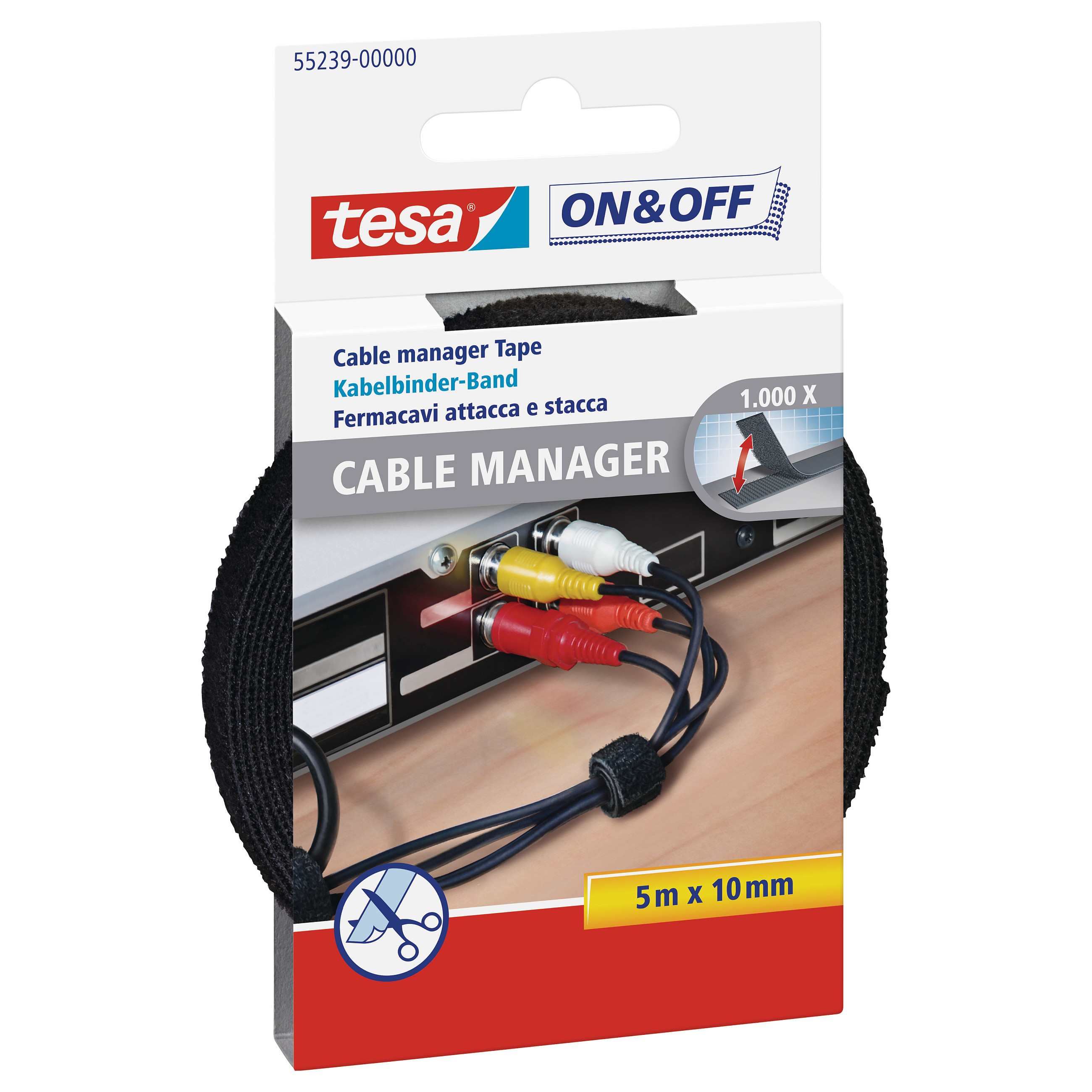 TESA On & Off Univerzalna čičak traka za kablove 5m x 10mm (crna, višekratna)-0