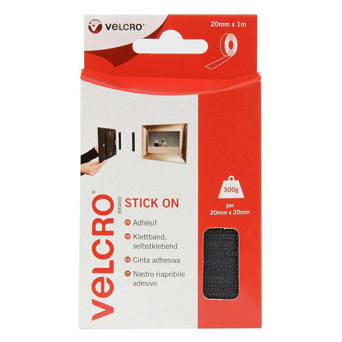 Samoljepljiva čičak traka VELCRO Stick-On (20mm x 1m, Crna)-0
